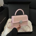 Pink woven pattern handbag in elegant black gift box with white silk fabric - Pink