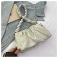 Light green silk bucket bag with gold embroidery and a ruffled scrunchie handle - Green