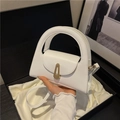 Borsa a mano bianca in pelle opaca stile francese con manico e fibbia dorata - Bianco