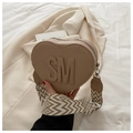 Chic heart-shaped crossbody bag in khaki with SM embossing and wavy wide strap - Khaki