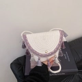 Bohemian white woven saddle bag with purple tassels and embroidery detail - Purple
