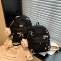 Sac à dos noir matelassé avec nœuds colorés et charm nuage pour étudiantes - Grand / Avec Pendentif / Noir