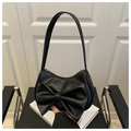 Classic black underarm bag for women featuring a large decorative bow and matte finish - Black