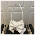 Elegant white underarm bag featuring a large decorative bow and silver zipper detail - White