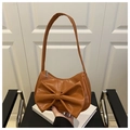 Chic tan bow knot crescent underarm bag with smooth synthetic leather for women - Brown