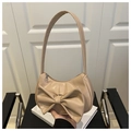 Elegant beige bow shoulder bag in crescent shape with smooth PU leather finish - Khaki