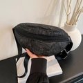 Sac banane chic en strass noirs en forme de demi-lune avec bandoulière nylon - Noir