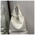 Borsa tote in tela a fiori gialli con decorazione a fiocco in pizzo bianco - Con Sciarpa di Seta / Bianco