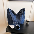 Retro deep blue denim crossbody tote bag with washed vintage finish and adjustable strap - Dark Blue