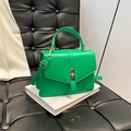 Minimalist bright green PU leather crossbody bag with golden twist lock and top handle - Green