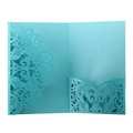 Laser cut hollow wedding invitation card cover in pearlescent teal blue paper - Teal