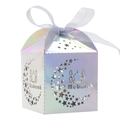 Holographic Mubarak candy box with laser-cut moon, stars and mosque patterns - 5x5x8CM / Mirror Iridescent