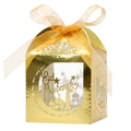 Goldene Eid Mubarak Geschenkbox mit Moschee-Hohlmuster und eleganter Schleife - 5*5*8CM / Reflektierendes Gold