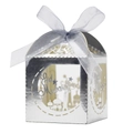 Silberne Eid Mubarak Geschenkbox mit Laserschnitt-Moschee und grauem Satin-Schleifenband - 5*5*8CM / Reflektierendes Silber