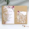 Faire-part mariage rose découpé au laser or champagne avec carte florale aquarelle - Beige Or