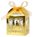 Boîte à bonbons de mariage dorée découpée au laser avec silhouette et ruban satin - 5*5*8CM / Or Réfléchissant
