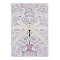 Elegant laser-cut hollow wedding invitation with cream ribbon bow and floral insert card - White