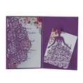 Purple laser cut rose wedding invitation suite with floral inserts and RSVP card - Dark Purple