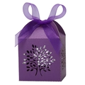 Detail of purple laser-cut gift box featuring Tree of Life pattern and organza ribbon - Dark Purple