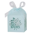 Ivory laser cut Tree of Life candy box with white organza ribbon for wedding decor - Pearl Pale Blue