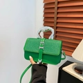 Emerald green square handbag with glitter sequins and silver metallic handle design - Green