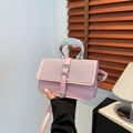 Pink crossbody bag with crystal embellishments and silver metallic curved handle - Pink