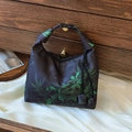 New Chinese style crescent bag featuring green leaf prints and Xiangyun silk fabric - Green Bamboo