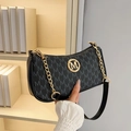 Fashionable black and grey crescent underarm bag with M monogram and gold chain - Black