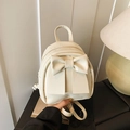 Sac à dos chic crème avec nœud pour femme en cuir PU avec bretelles réglables - Blanc Cassé