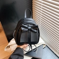 Mini sac à dos noir chic avec grand nœud et bretelles réglables pour femme tendance - Noir
