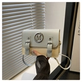 Women's small crossbody bag in green and cream colorblock with metal M logo buckle - White and Blue