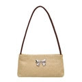 Sommerliche Web-Tasche mit silberner Metallschleife und braunem Schultergurt - Kaffeebraun