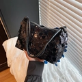 Fashionable black sequin shoulder bag for women with glittery finish and slim straps - Black