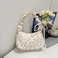 Borsa a tracolla bianca con stampa ciliegia, manico increspato e fiocco - Ciliegia