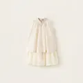 Elegante abito smanicato beige in pizzo per bambina con colletto vintage e gonna in organza - 90 / Albicocca