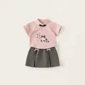 Completo cinese per bambini con top rosa stampa panda e gonna a pieghe grigio scuro - Rosa / 80
