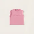 Pink sleeveless cotton t-shirt for kids with 3D embossed Optimism text design - 110 / Pink