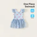 Costume da bagno bimba a scacchi blu con stampa ciliegie e gonna in tulle - 80 / Blu