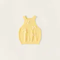 Top de punto amarillo sin mangas para niña con cuatro lindos lazos de cuadros suaves - Amarillo / 80