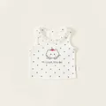 Haut fille sans manches à pois en coton avec motif chat et col à volants - 80 / Blanc Cassé