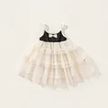 Girls black and beige tutu dress with bow detail and shimmering layered mesh skirt - 80 / Beige