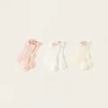 Lot de trois paires de chaussettes en maille pour filles en rose, blanc et jaune - S / Lapin Rose