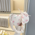 Plissierte Schultertasche mit rosa Rosen und Schleife für einen süßen Mädchenstil - Gebrochenes Weiß