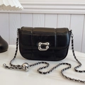Quilted black leather mini crossbody bag with silver C-lock and chain strap - Black