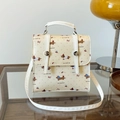 Mini zaino in pelle PU color crema con motivi a cartone animato di bassotto e ciliegie - Beige