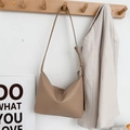 Minimalist light brown large capacity shoulder bag in soft matte leather for daily commute - Khaki