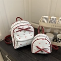 Ensemble de sacs à dos minimalistes à motifs nœuds rouges pour femmes sur bois poli - Grand / Rouge et Blanc