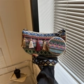 Ethnische Boho-Webtasche mit breitem Gurt und Quastenanhängern in bunten Mustern - Himmelblau