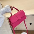 Minimalist fuchsia square handbag with top handle and slender shoulder strap - Rose Red