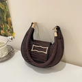 Chic dark brown crocodile embossed crescent handbag with gold metal clasp for women - Brown